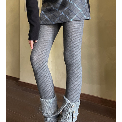 格雷系深灰色斜纹打底袜加厚500D