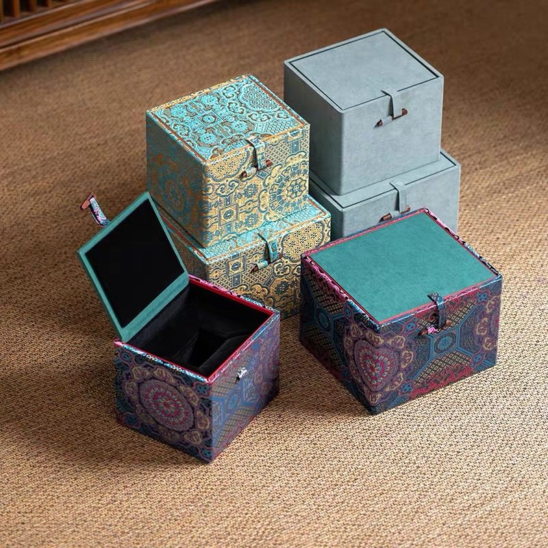 宋锦布艺盒主人杯礼品盒建盏盖碗茶壶包装盒高级感礼品盒空盒定制