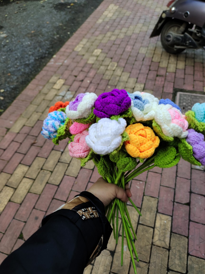 可定制全店满38包邮手工勾织玫瑰花毛线花成品情人节礼物DIY