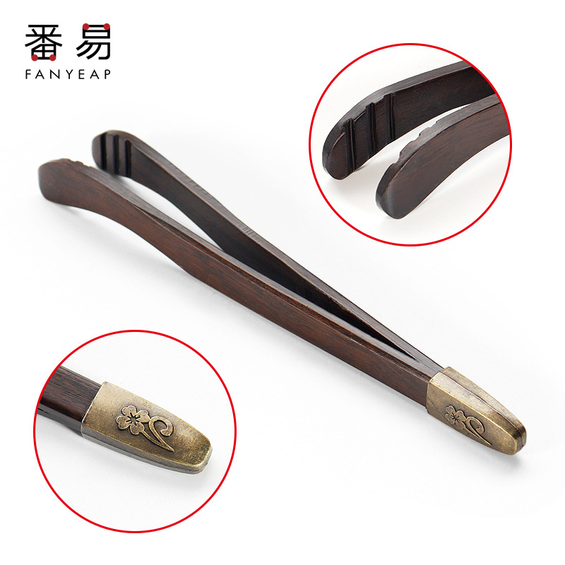 茶夹A1P243-不锈钢铜制泡茶叶镊子茶杯夹子竹制木质茶具配件防