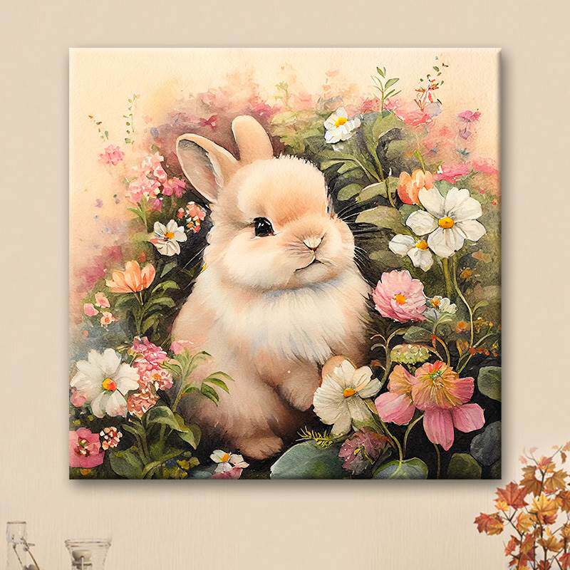 花间兔子 画画填色diy数字油画手工手绘填充油彩画丙烯涂色装饰画