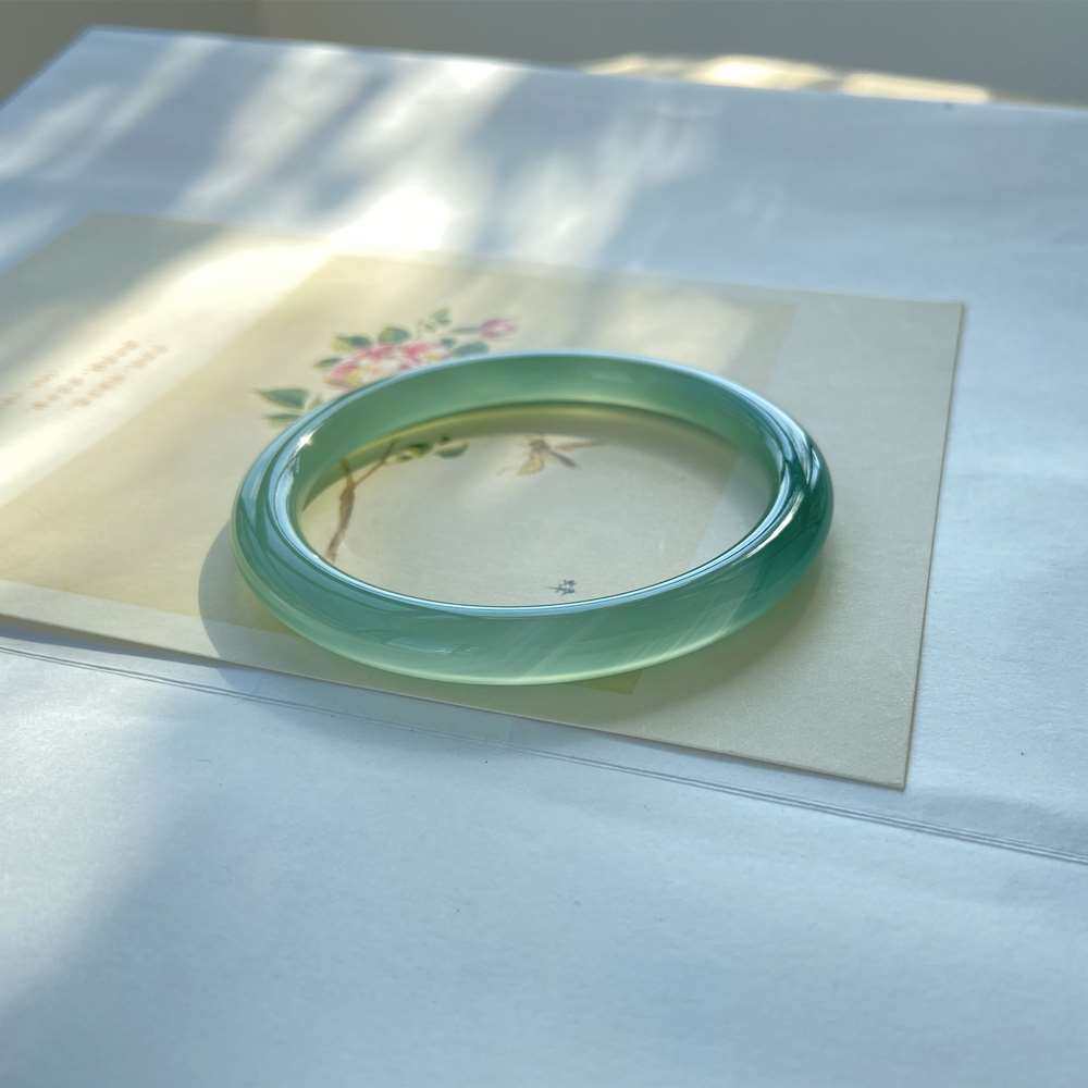 { 只此青绿 }天然玛瑙扁条手镯 文艺清新油青色镯子 玉镯