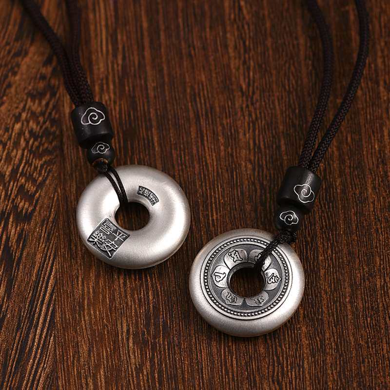 罗泰老银匠999纯银平安扣吊坠男女款真言百福项链貔貅钥匙扣挂件