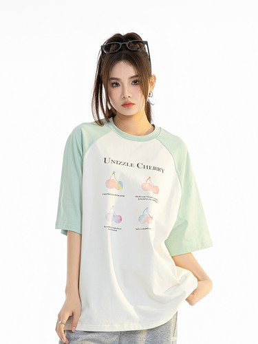 Unizzle水彩渐变樱桃插肩袖短袖