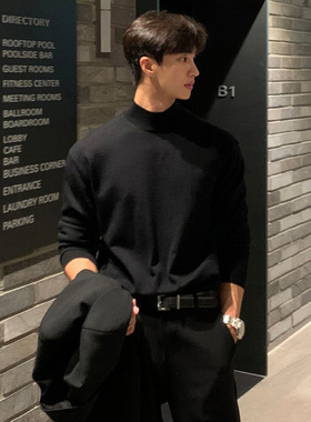 秋冬季新款半高圆领毛衣男黑色韩版潮个性网红ins港风打底衫长袖