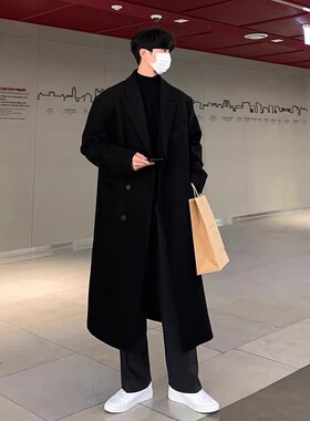 秋冬季新款毛呢大衣男中长款过膝无羊绒呢子风衣外套韩版宽松落肩