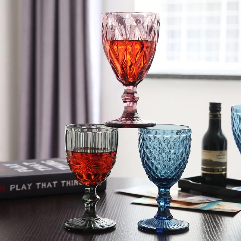 三只装欧式杯彩色璃玻红酒复古风浮雕葡萄杯加厚家用果E5979酒汁 餐饮具 异形/个性酒杯 原图主图