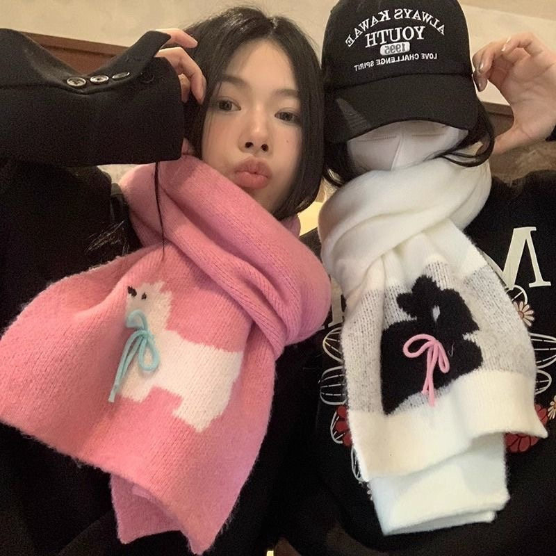 冬季保暖仿羊绒甜酷兔蝴蝶结围巾