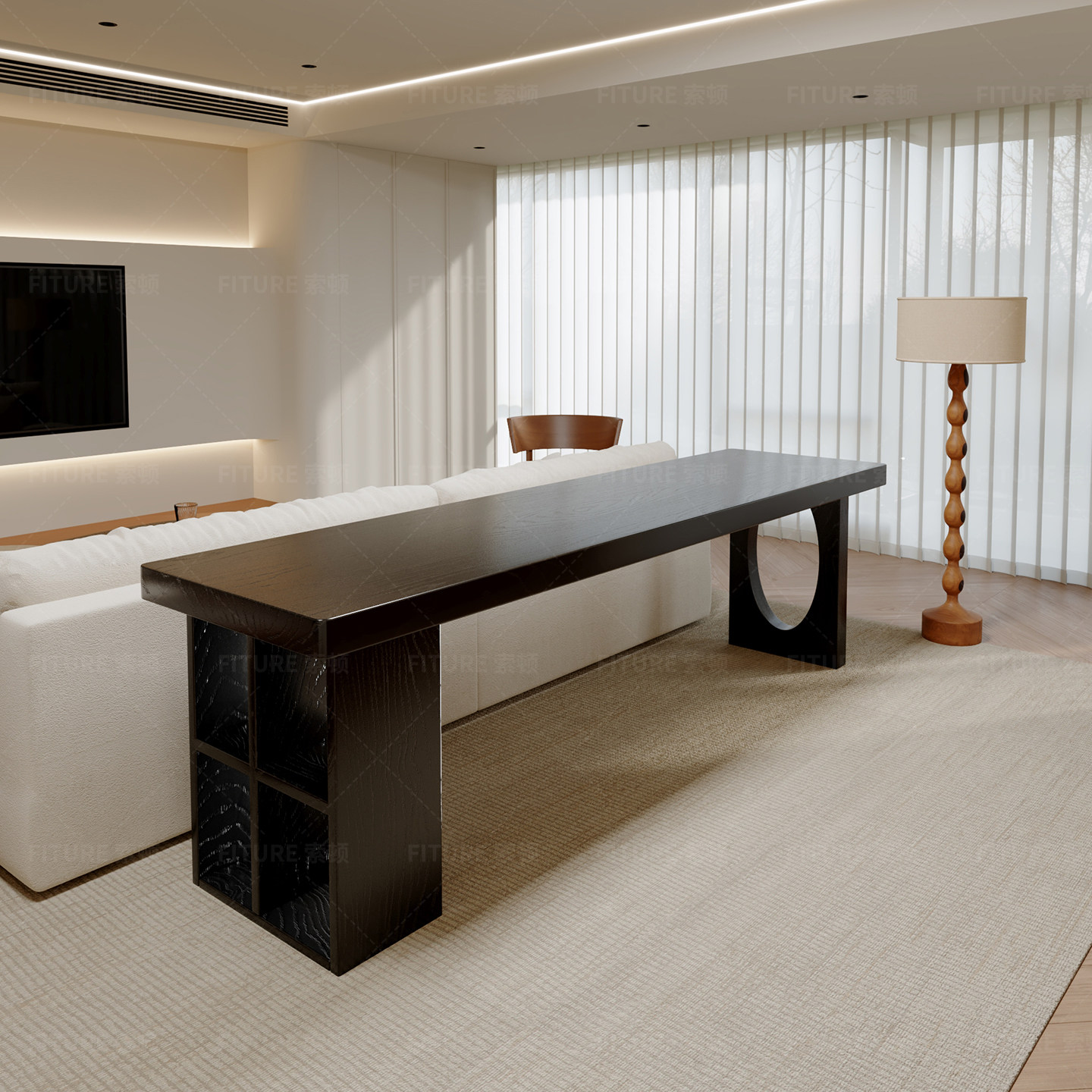 意式极简黑色实木书桌家用客厅