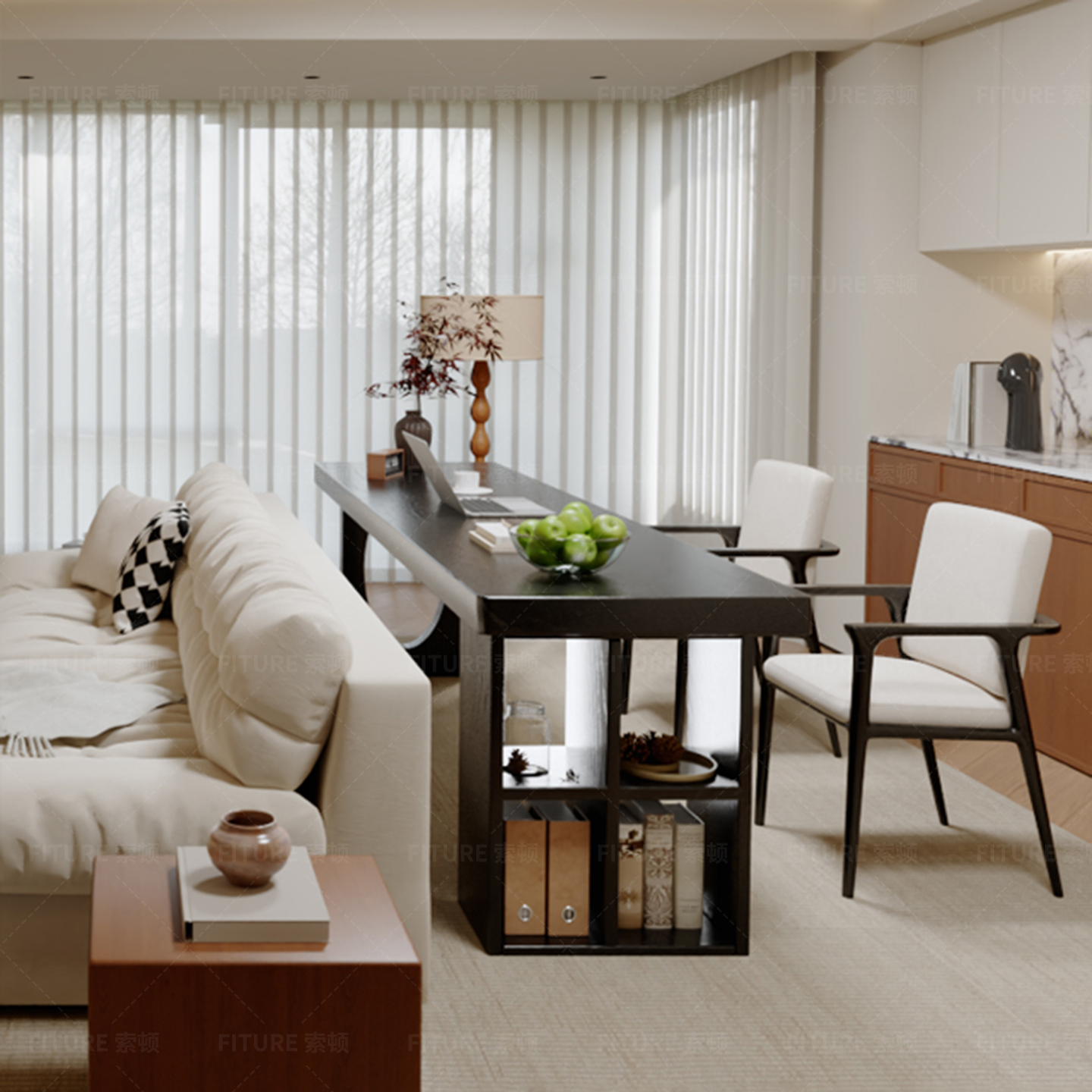 意式极简黑色实木书桌家用客厅