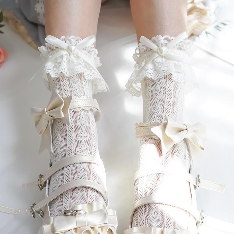 Lolita洛丽塔袜子蕾丝花边袜白色丝袜小腿袜中筒袜lo袜子女筒袜中图片