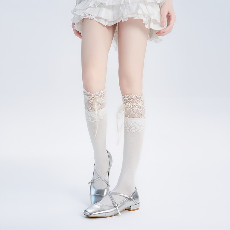 一朵云cloud 蕾丝边丝带蝴蝶结小腿袜中筒长筒袜lolita日系芭蕾风图片