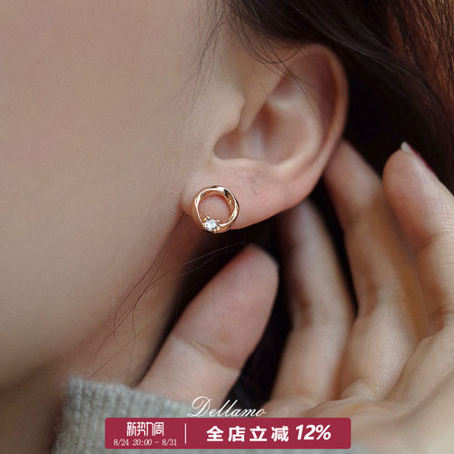 dellamo时光轨迹 高级感纯银耳钉女小众耳环轻奢耳饰春夏通勤耳夹