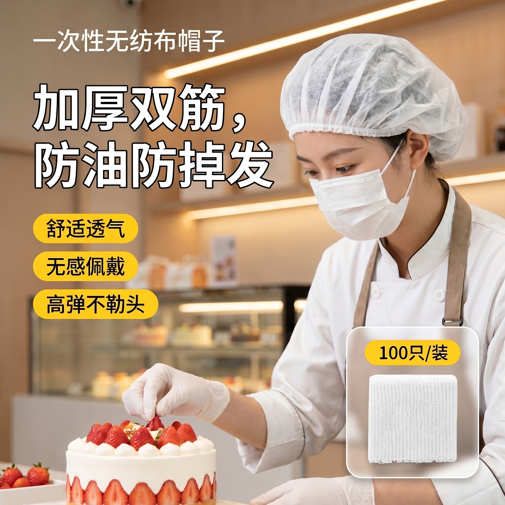 餐饮食品一次性帽子头套无纺布厨师帽防尘透气厨房油烟工作帽网帽