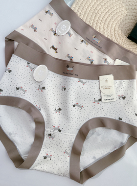 6465女士中腰内裤棉小狗印花可爱少女短裤桑蚕丝裆四季款
