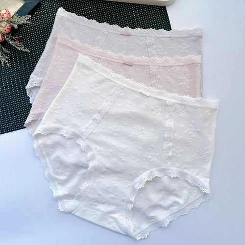 翘秘8765女士中腰内裤包臀透气蕾丝边提花春夏款每奈9924中大码