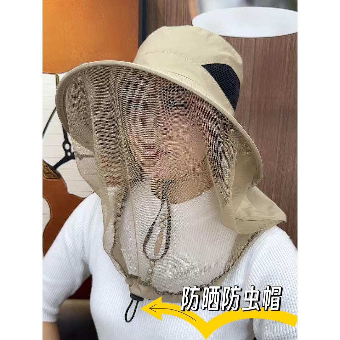夏季网纱透气防晒护颈披肩帽