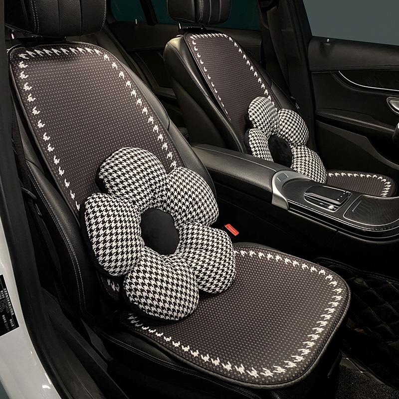 汽车坐垫四季通用冬季毛绒亚麻后排单片小蛮腰三件套网红款车座垫