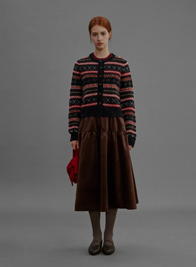 Ahhh 费尔岛提花针织衫女秋冬新款圆领复古羊毛绒感休闲毛衣开衫