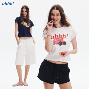 短款 休闲活力圆领水果logo印花宽松显瘦短袖 T恤上衣 经典 Ahhh