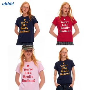 T恤女夏圆领宽松显瘦正肩上衣 原创爱心印花短袖 Ahhh 小八同款