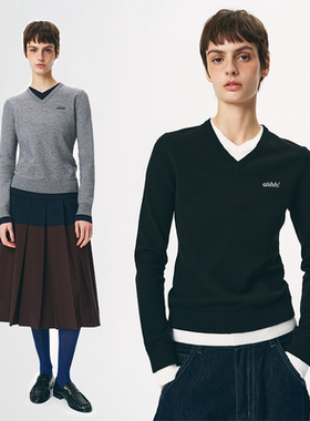 Ahhh 美式复古v领针织衫女早春新款假两件毛衣基础百搭打底衫上衣