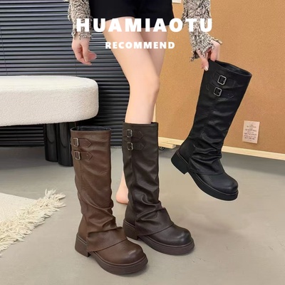 美拉德棕色长靴子2025秋冬新款爆