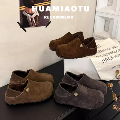 真牛皮~全包加绒勃肯鞋女两穿