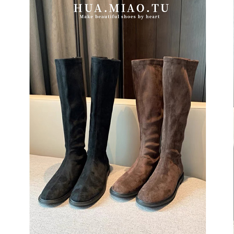 断码特价弹力瘦瘦高筒骑士靴女2025新款方头平底小个子不过膝长靴,女鞋,弹力靴/袜靴,淘宝优惠券,粉丝福利购,淘宝优惠卷