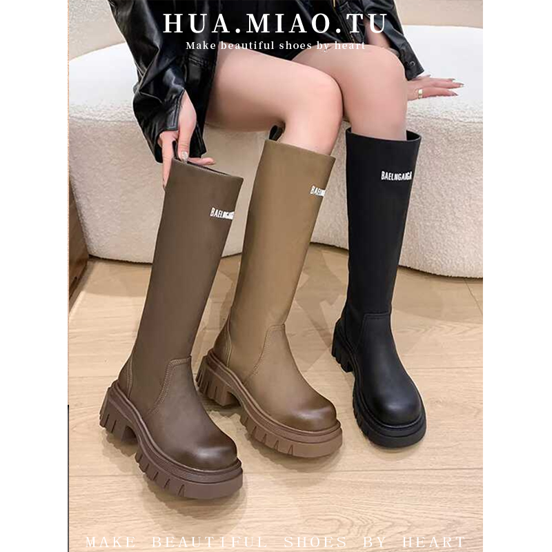 2025新款爆款不过膝长筒靴女英伦风厚底小个子显瘦洋气高筒骑士靴