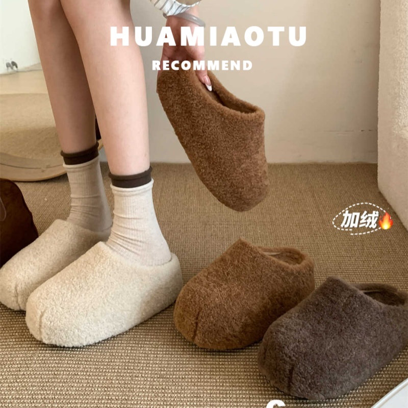 巨好看的增高毛毛包头半拖鞋女