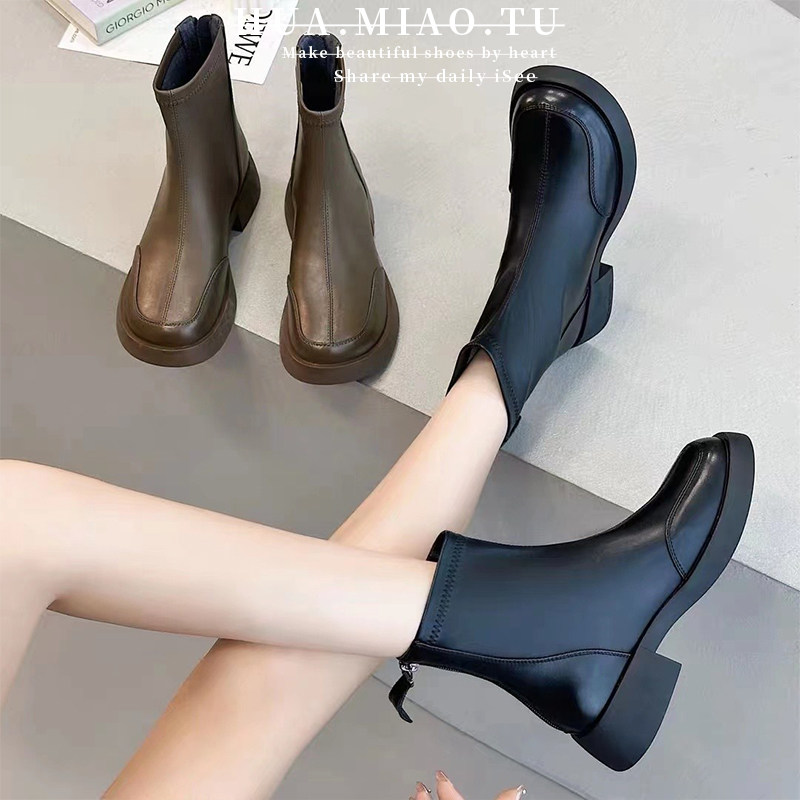 显瘦英伦风小短靴2025新款秋冬粗跟厚底切尔西瘦瘦马丁靴裸靴单靴,女鞋,马丁靴,淘宝优惠券,粉丝福利购,淘宝优惠卷