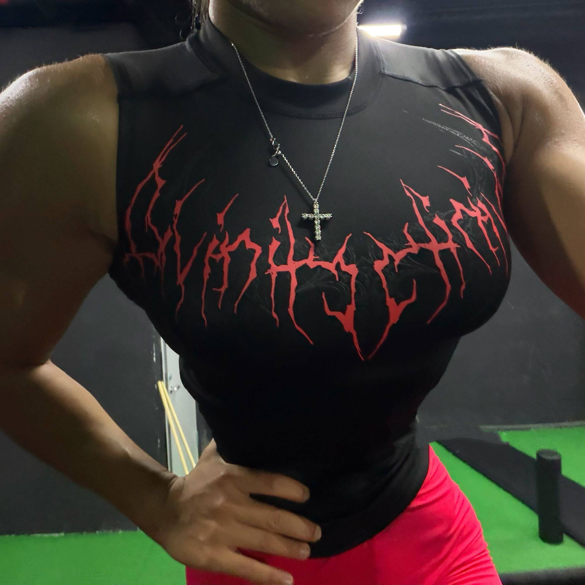 男女同款哥特风紧身高弹 健身运动无袖坎肩印花修身显瘦背心