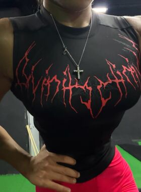男女同款哥特风紧身高弹 健身运动无袖坎肩印花修身显瘦背心