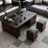 功夫茶几带烧水壶火烧石茶桌椅茶具套装 一体现代家用办公室泡茶台