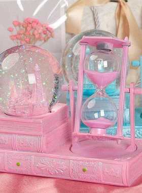 流沙计时器 防摔粉色三十分钟水晶球沙漏计时器客厅酒柜饰品摆件