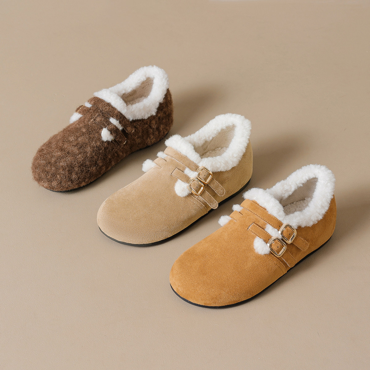 加绒勃肯鞋女2025新款冬季防滑保暖雪地靴内增高厚底东北防滑棉鞋