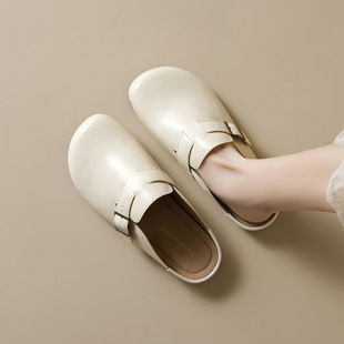 女鞋 真皮勃肯半托鞋 女夏外穿大码 女一脚蹬2025新款 41到43 包头拖鞋