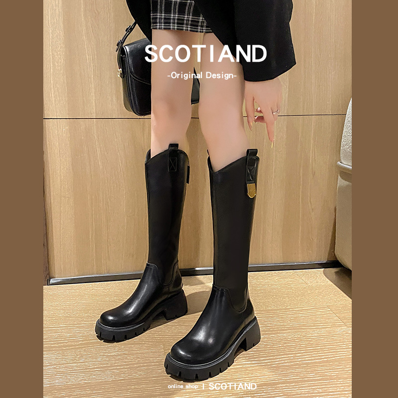 牛皮版不过膝真皮长筒靴女加绒