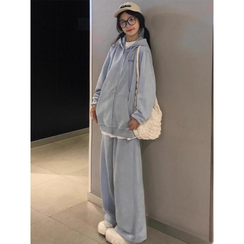 运动套装女秋冬宽松显瘦休闲慵懒风学生韩版卫衣外套阔腿裤两件套