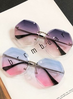 速发渐变墨街太脸款防紫外线可爱镜拍个性无框切边小镜韩版潮