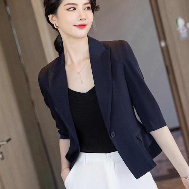 高级感黑色小西装外套夏季薄款小个子短款西服女上衣休闲气质名媛
