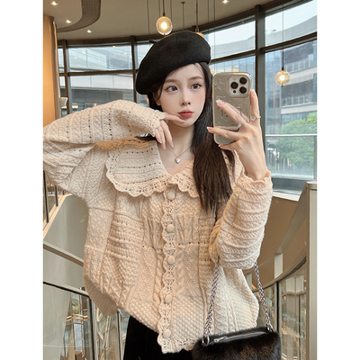速发大码法胖微开软糯毛衣长袖针织式衫外套宽松上衣