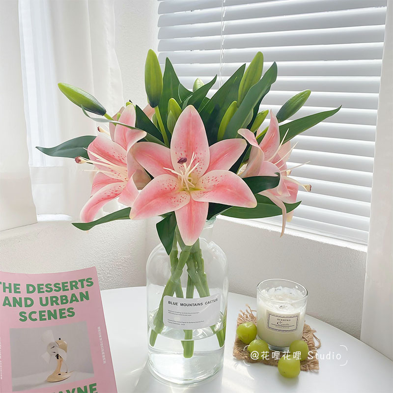 速发百合花假摆花客厅餐厅桌面房设花束室内摆间装饰花艺花设干花