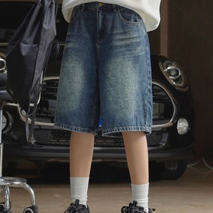 复古宽廓松形五分裤 新韩版 腰季 速发街头直筒高春牛仔裤