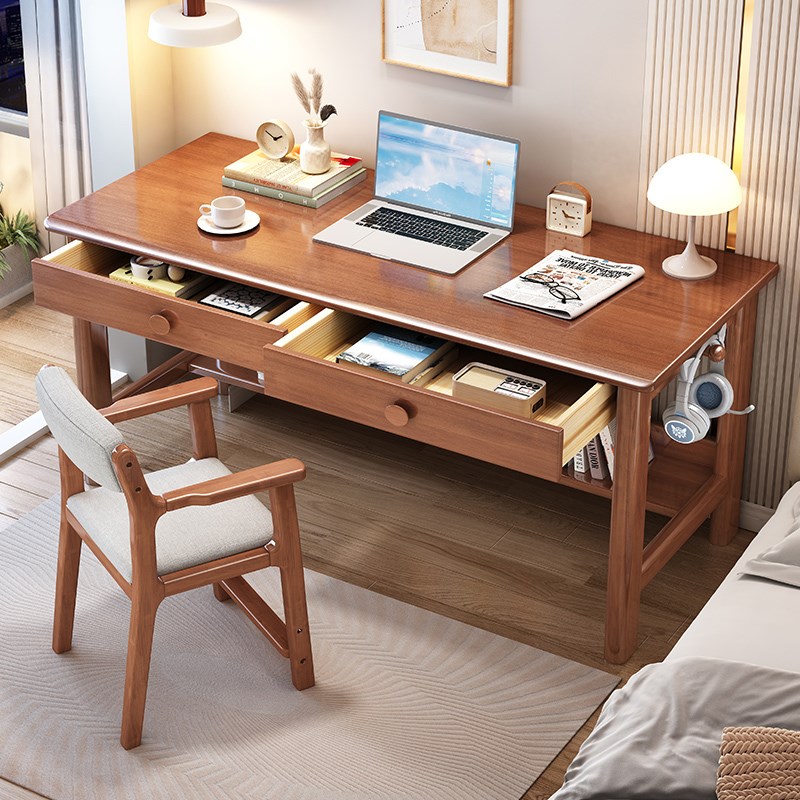 速发简约实木书桌家用电脑卧书房生公桌小户型桌室学办写字课桌椅
