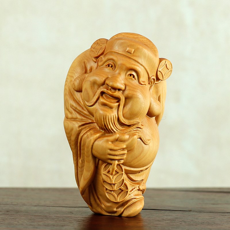 速发黄杨木雕人物摆财财质爷木神雕刻店铺开业佛像件气家居饰品手
