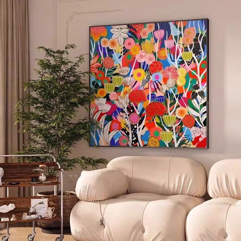 速发多书房装饰画风彩色高级感客厅玄关挂画卧室巴胺方形壁画图片