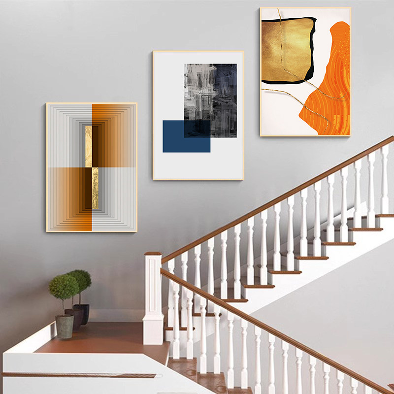 轻奢楼梯间装饰画现代客厅沙发背景墙挂画走廊过道壁画抽象三联画