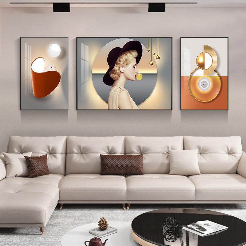 客厅装饰画沙发三联时尚美女壁画